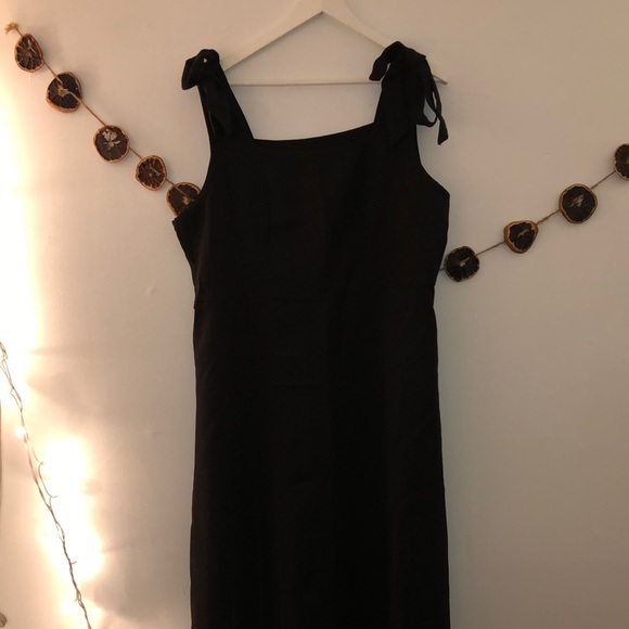 Black Square Neck Bow Strap Ties Midi Cocktail Dress - Picture 2 of 6